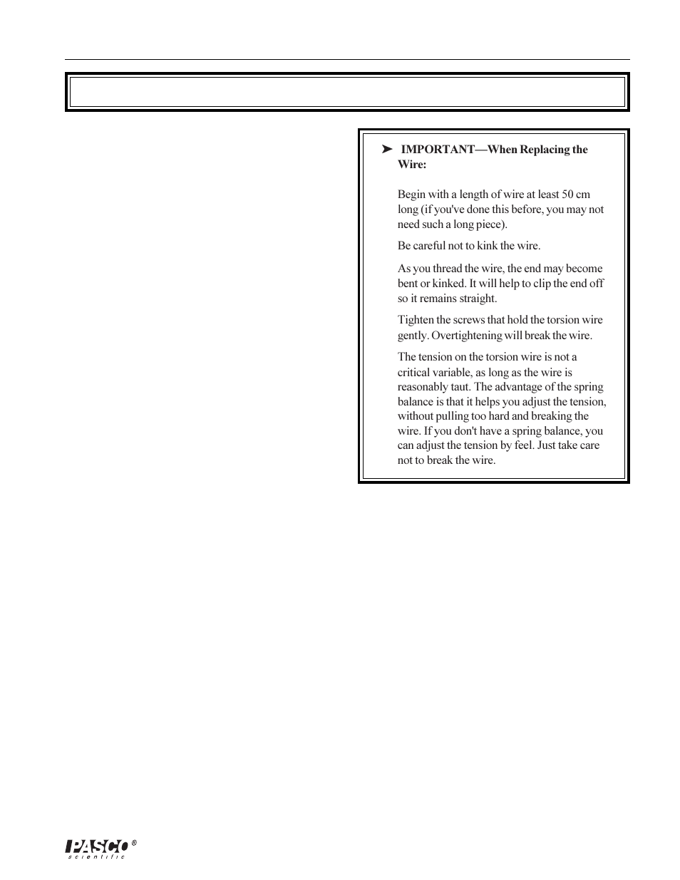 Replacing the torsion wire | PASCO ES-9070 COULOMB BALANCE User Manual | Page 17 / 22