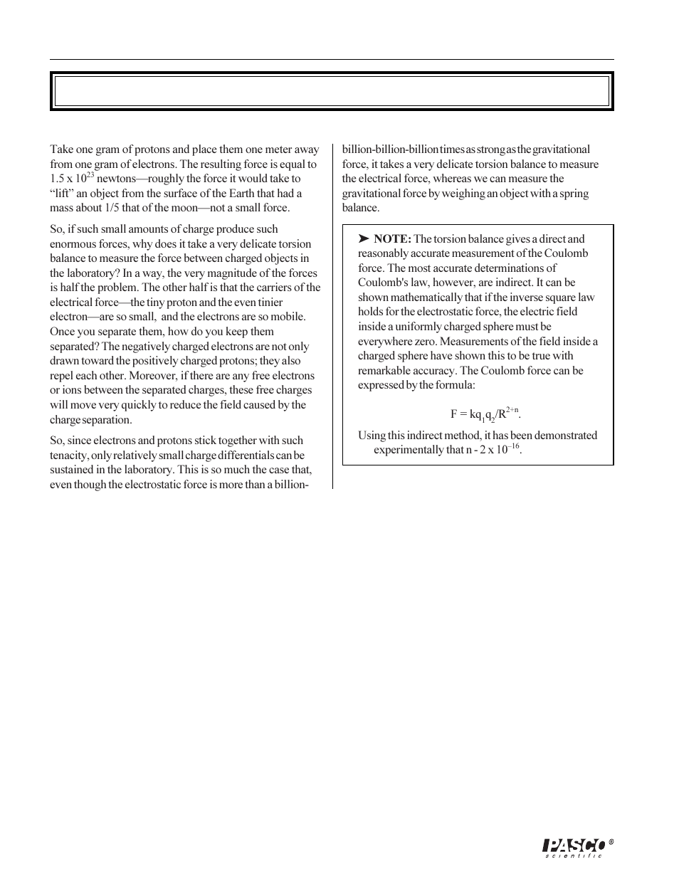 Theory | PASCO ES-9070 COULOMB BALANCE User Manual | Page 6 / 22