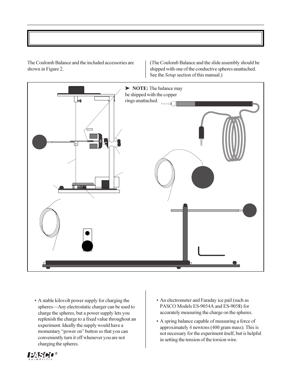 Equipment | PASCO ES-9070 COULOMB BALANCE User Manual | Page 7 / 22