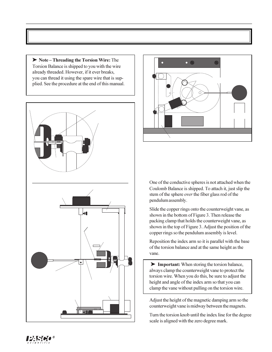 Setup, Torsion balance setup | PASCO ES-9070 COULOMB BALANCE User Manual | Page 9 / 22