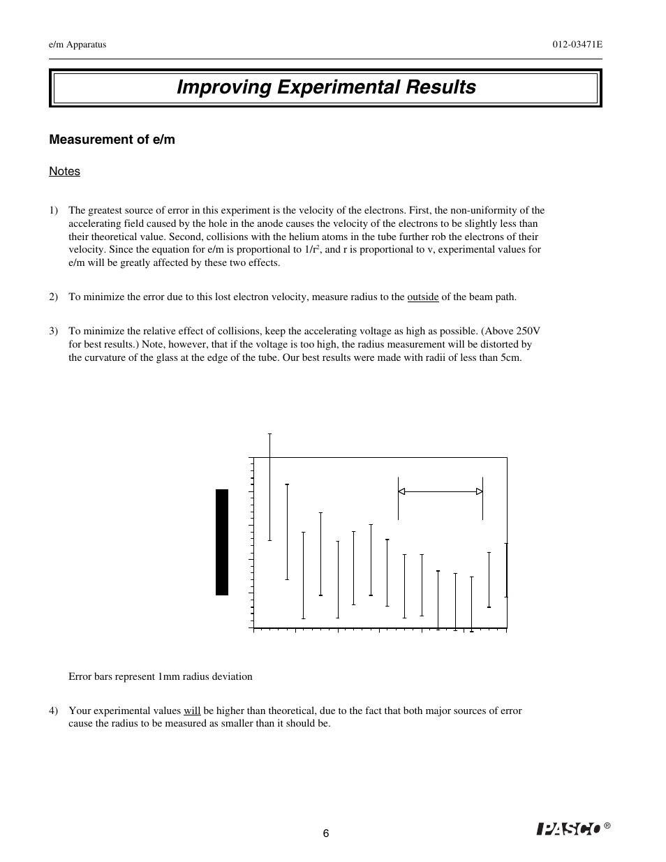 Improving experimental results, Measurement of e/m | PASCO SE-9638 e-m APPARATUS User Manual | Page 11 / 11