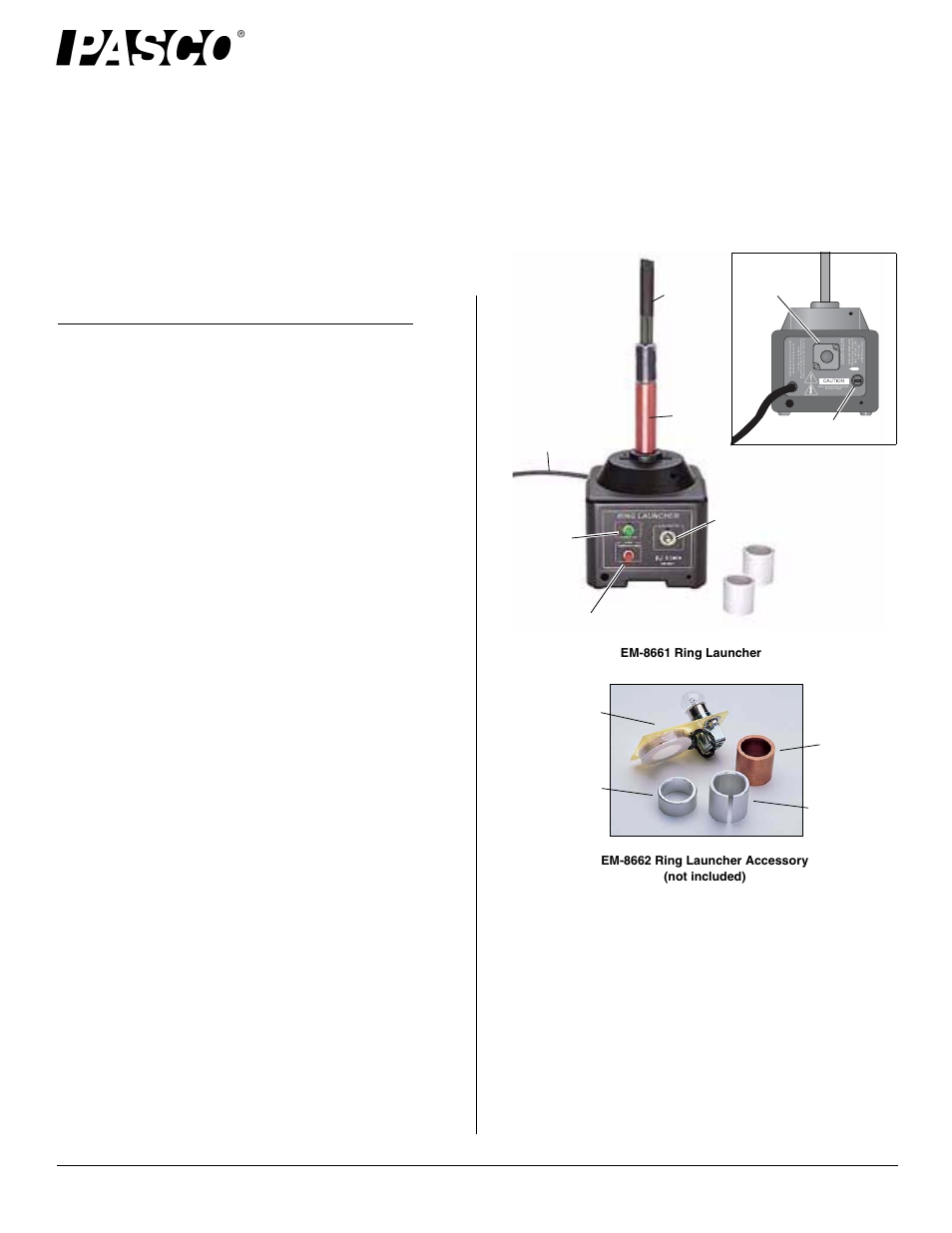 PASCO EM-8661 Ring Launcher User Manual | 3 pages