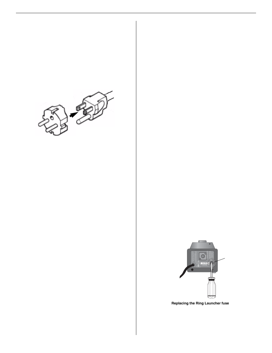 Setup, Procedure, Safety reminders | Connect to the voltage transformer, Replacing the ring launcher fuse | PASCO EM-8661-220V Ring Launcher User Manual | Page 2 / 4