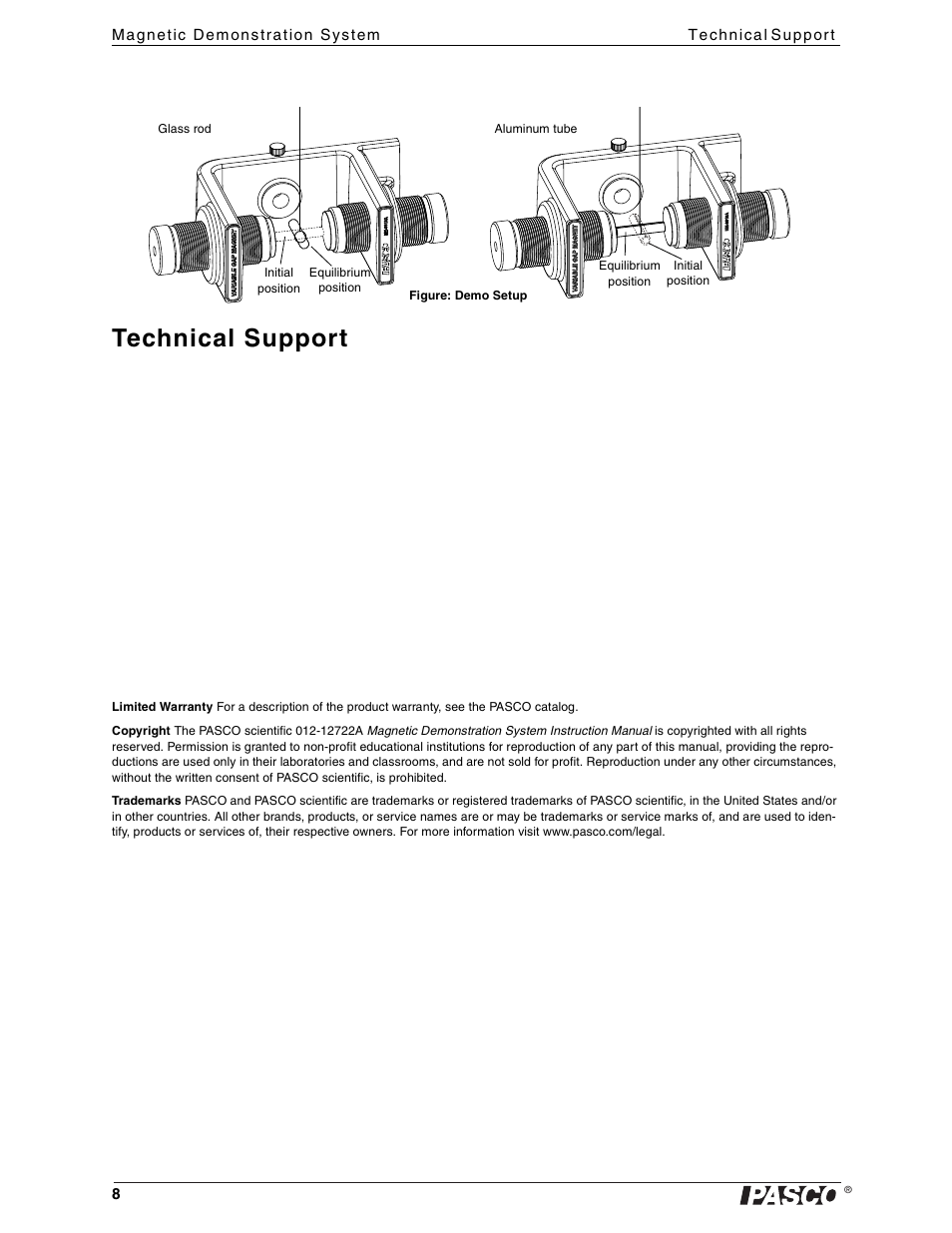 Technical support | PASCO EM-8642A Magnetic Force Accessory User Manual | Page 12 / 12