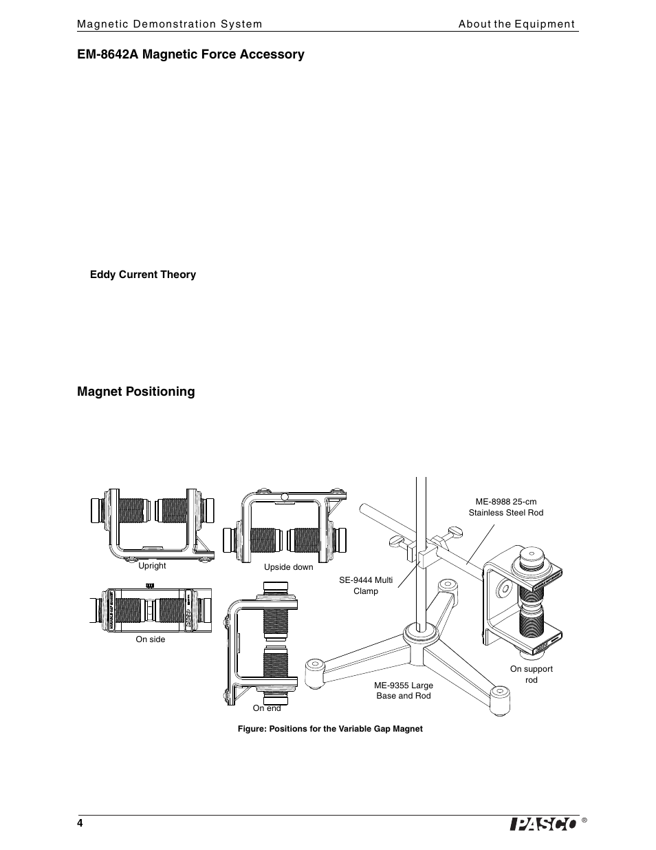 Em-8642a magnetic force accessory, Magnet positioning | PASCO EM-8642A Magnetic Force Accessory User Manual | Page 8 / 12