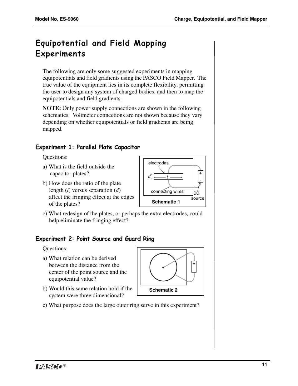 Equipotential and field mapping experiments | PASCO ES-9060 Charge, Equipotential and Field Mapper User Manual | Page 12 / 24