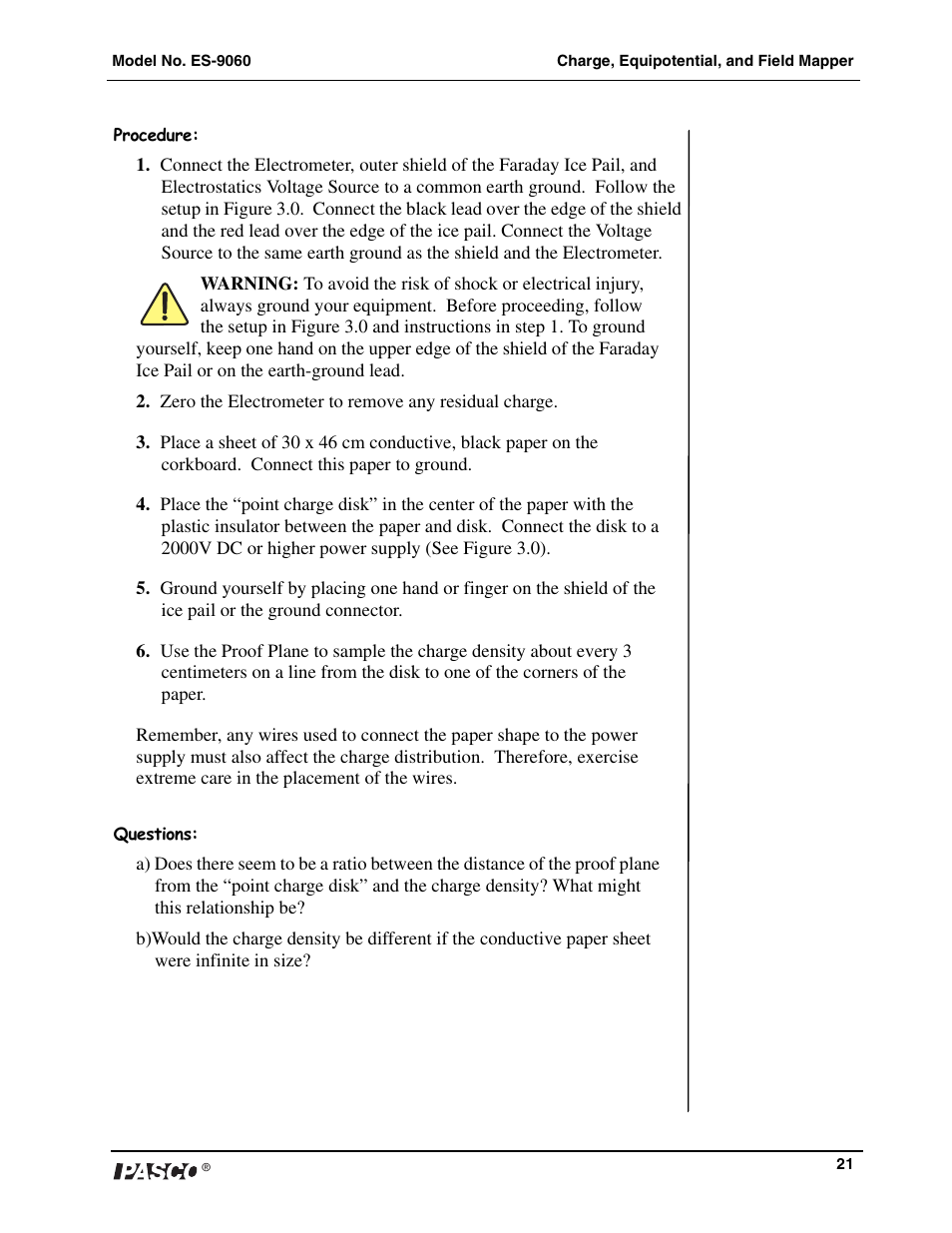 PASCO ES-9060 Charge, Equipotential and Field Mapper User Manual | Page 22 / 24
