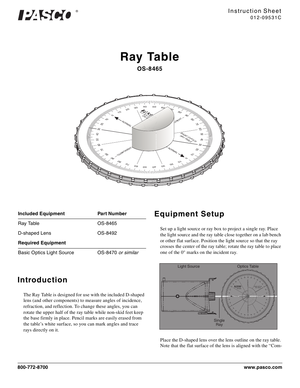 PASCO OS-8465 Ray Table User Manual | 2 pages