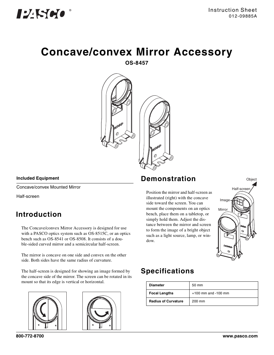 PASCO OS-8457 Concave_convex Mirror Accessory User Manual | 2 pages