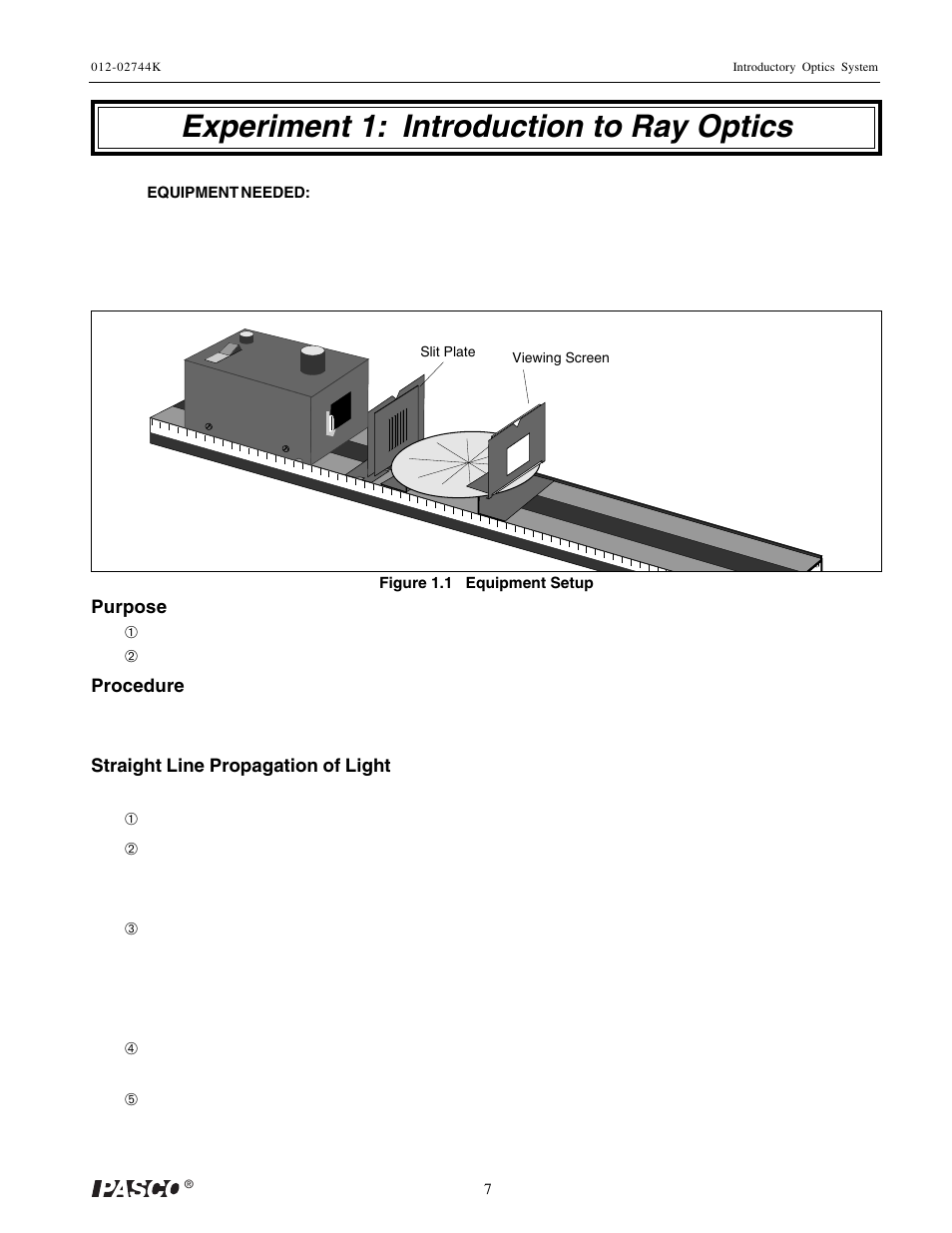 Experiment 1: introduction to ray optics | PASCO OS-8500 INTRODUCTORY OPTICS SYSTEM User Manual | Page 13 / 75