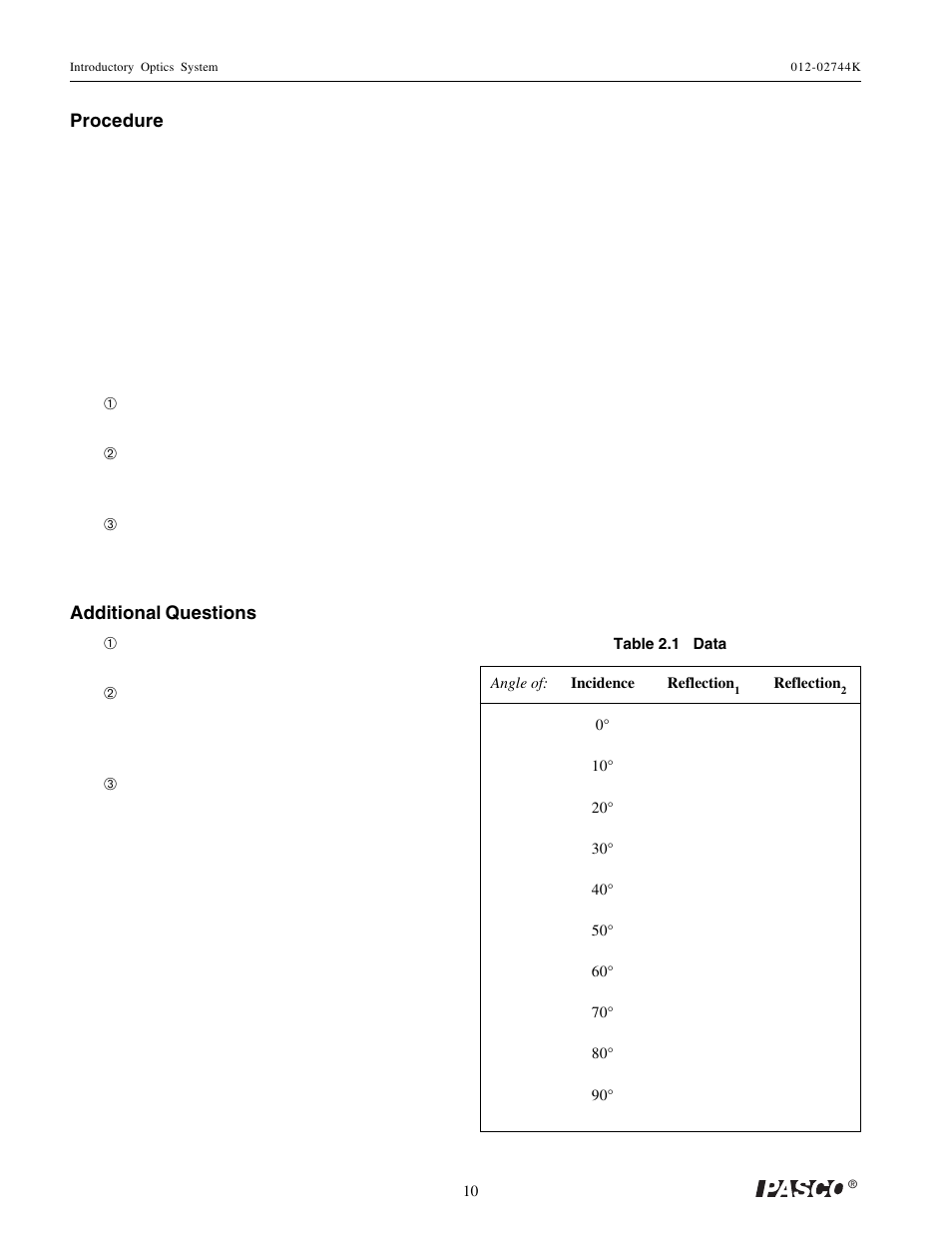 PASCO OS-8500 INTRODUCTORY OPTICS SYSTEM User Manual | Page 16 / 75