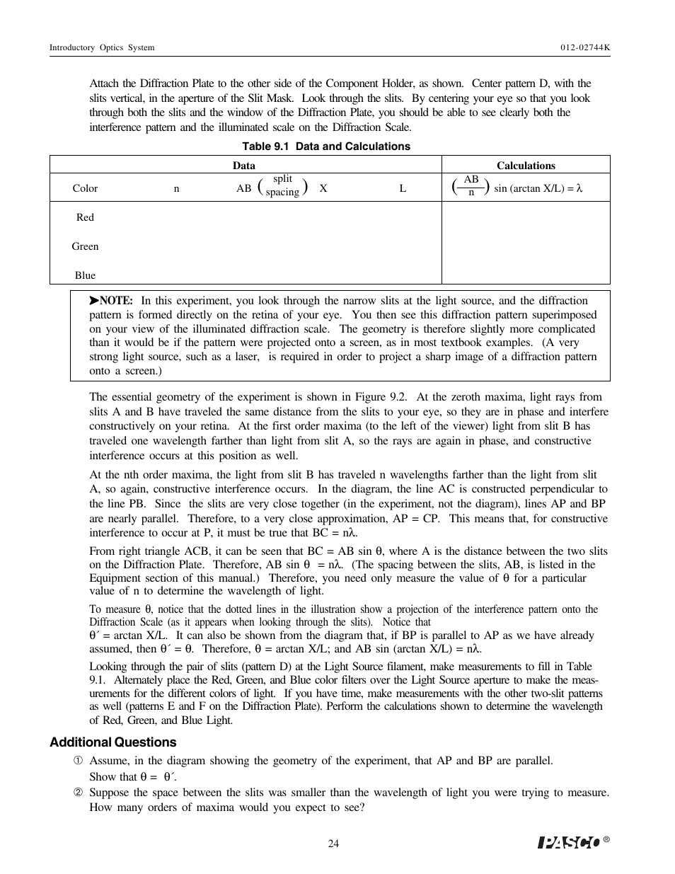 PASCO OS-8500 INTRODUCTORY OPTICS SYSTEM User Manual | Page 30 / 75