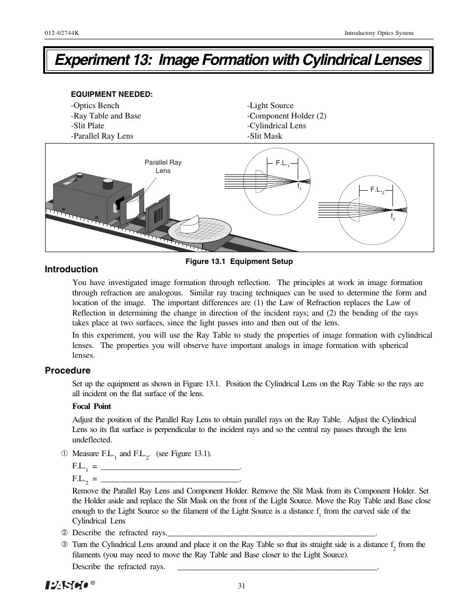 PASCO OS-8500 INTRODUCTORY OPTICS SYSTEM User Manual | Page 37 / 75