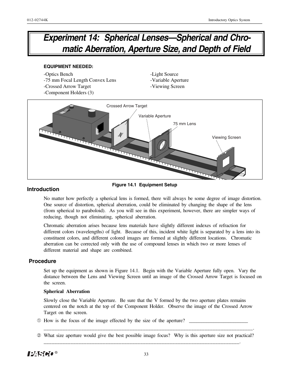 PASCO OS-8500 INTRODUCTORY OPTICS SYSTEM User Manual | Page 39 / 75