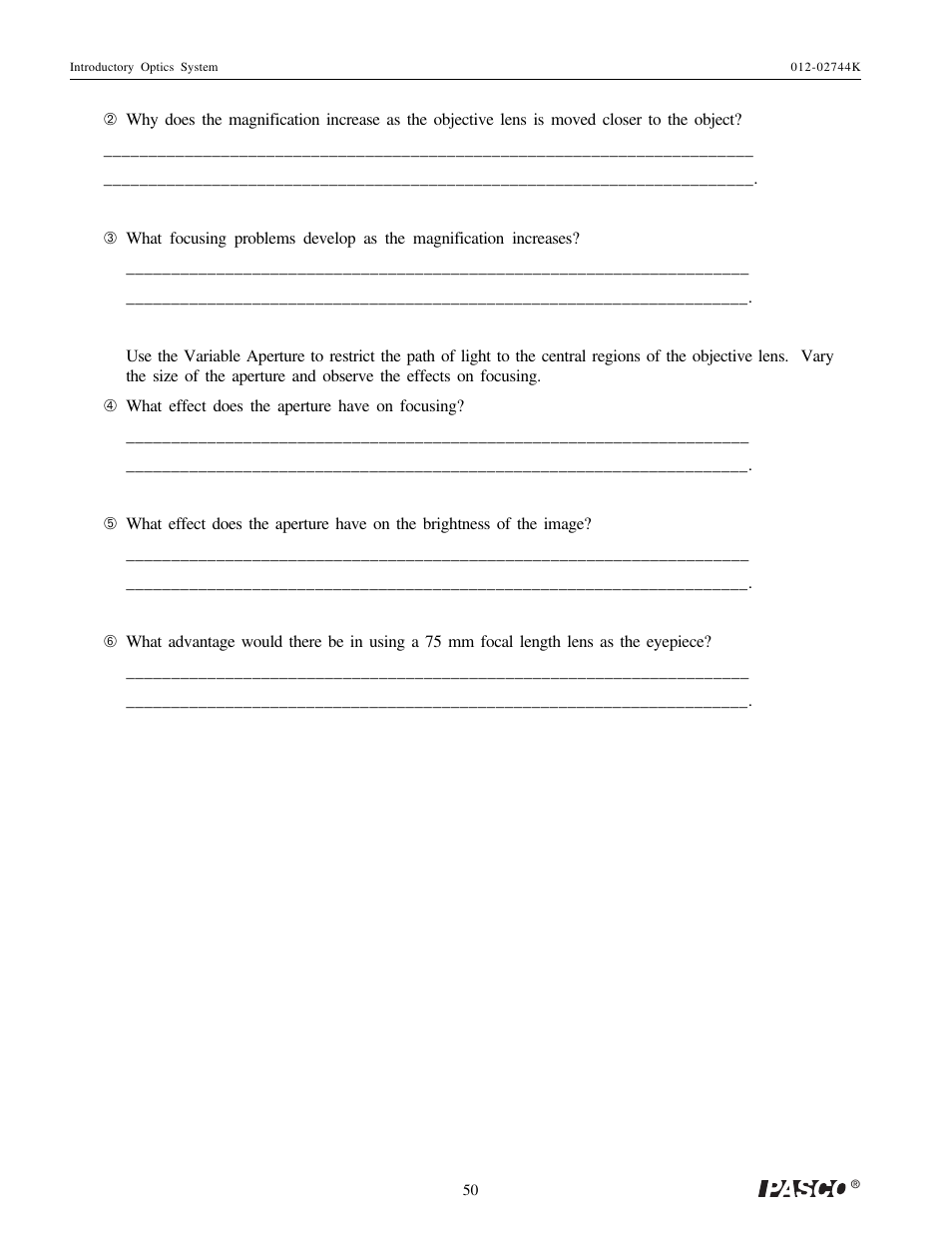 PASCO OS-8500 INTRODUCTORY OPTICS SYSTEM User Manual | Page 56 / 75