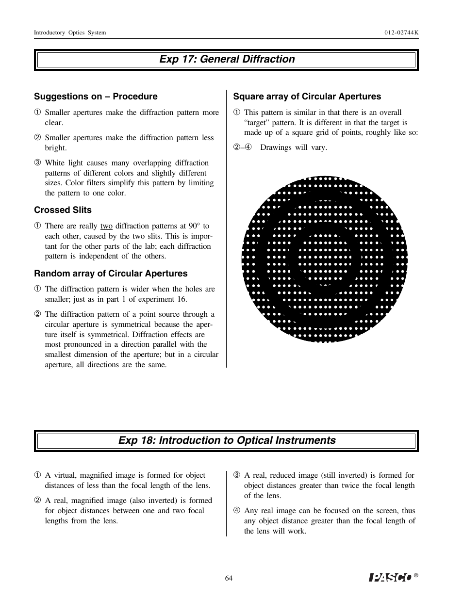 PASCO OS-8500 INTRODUCTORY OPTICS SYSTEM User Manual | Page 70 / 75