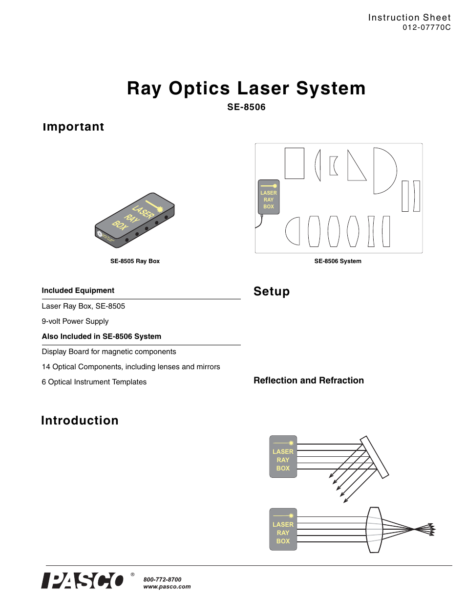 PASCO SE-8506 Ray Optics Laser System User Manual | 2 pages