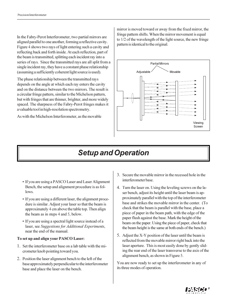Setup and operation | PASCO OS-9257A PRECISION INTERFEROMETER User Manual | Page 10 / 28