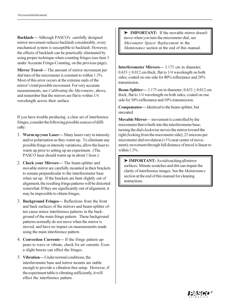 PASCO OS-9257A PRECISION INTERFEROMETER User Manual | Page 14 / 28
