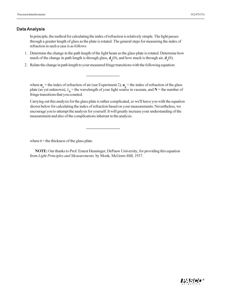 PASCO OS-9257A PRECISION INTERFEROMETER User Manual | Page 20 / 28