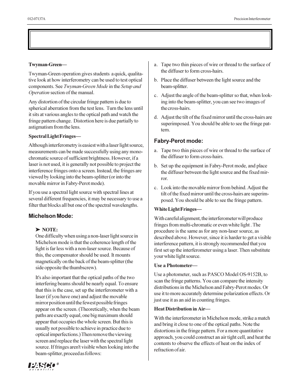 Suggestions for additional experiments | PASCO OS-9257A PRECISION INTERFEROMETER User Manual | Page 21 / 28