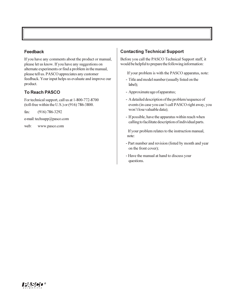 Technical support | PASCO OS-9257A PRECISION INTERFEROMETER User Manual | Page 27 / 28
