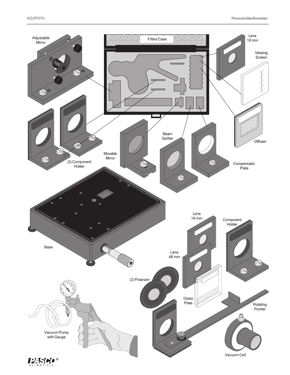 Os-9255a precision interferometer, Os-9256a interferometer accessories | PASCO OS-9257A PRECISION INTERFEROMETER User Manual | Page 7 / 28