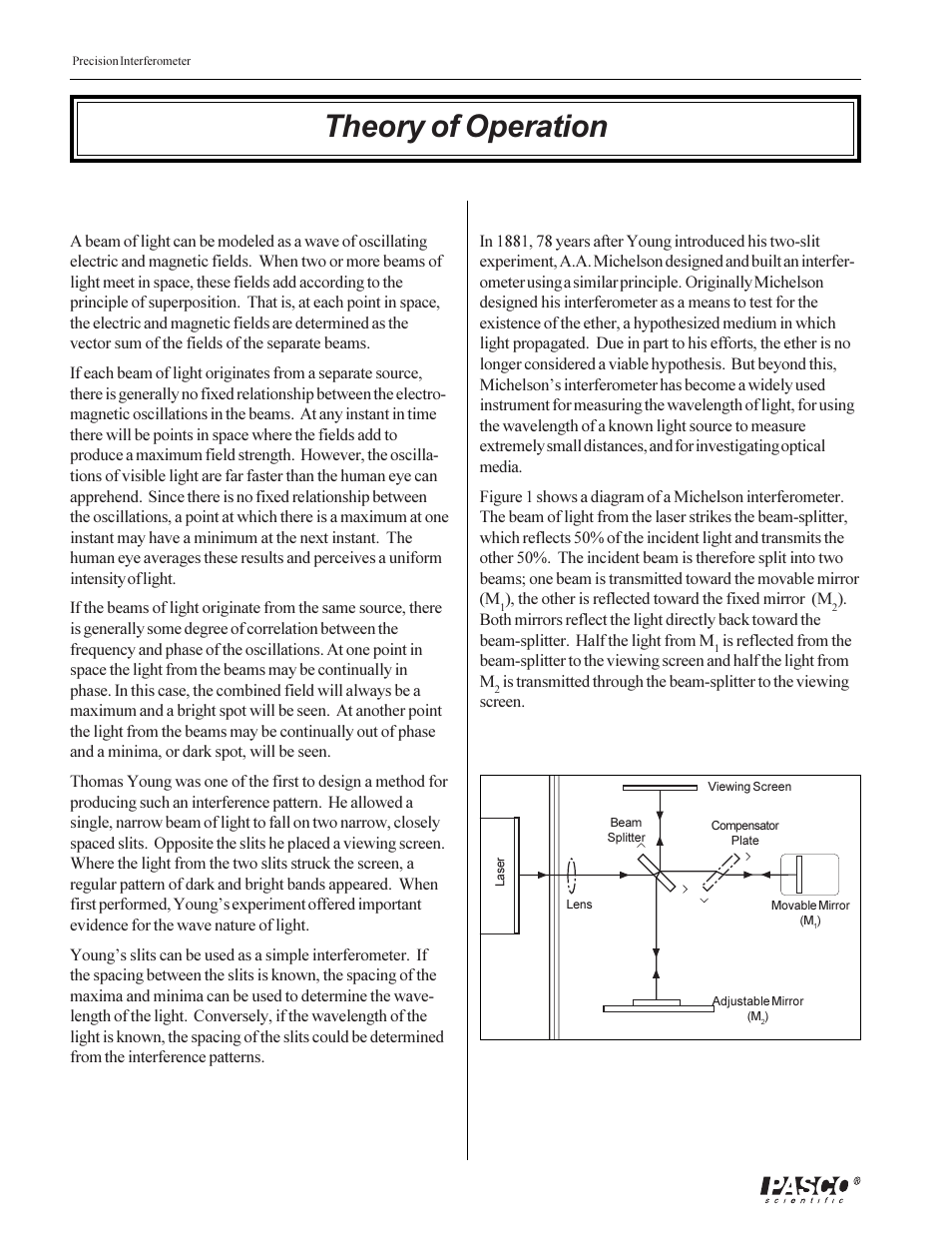 Theory of operation | PASCO OS-9257A PRECISION INTERFEROMETER User Manual | Page 8 / 28