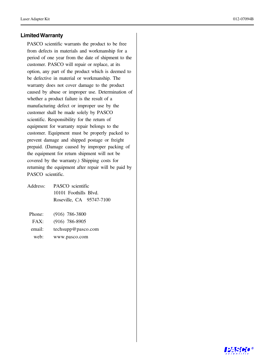 PASCO OS-8514 LASER ADAPTER KIT User Manual | Page 2 / 2