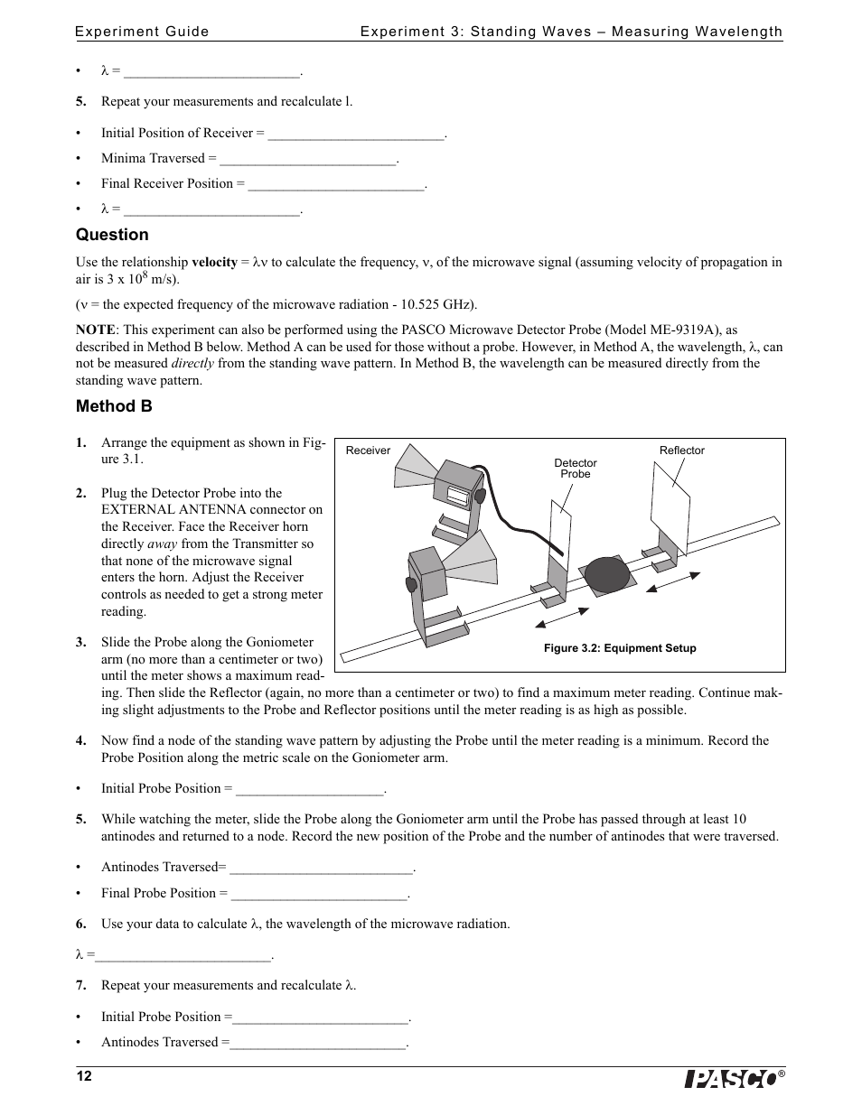 Question, Method b | PASCO WA-9316A Complete Microwave Optics System User Manual | Page 12 / 42