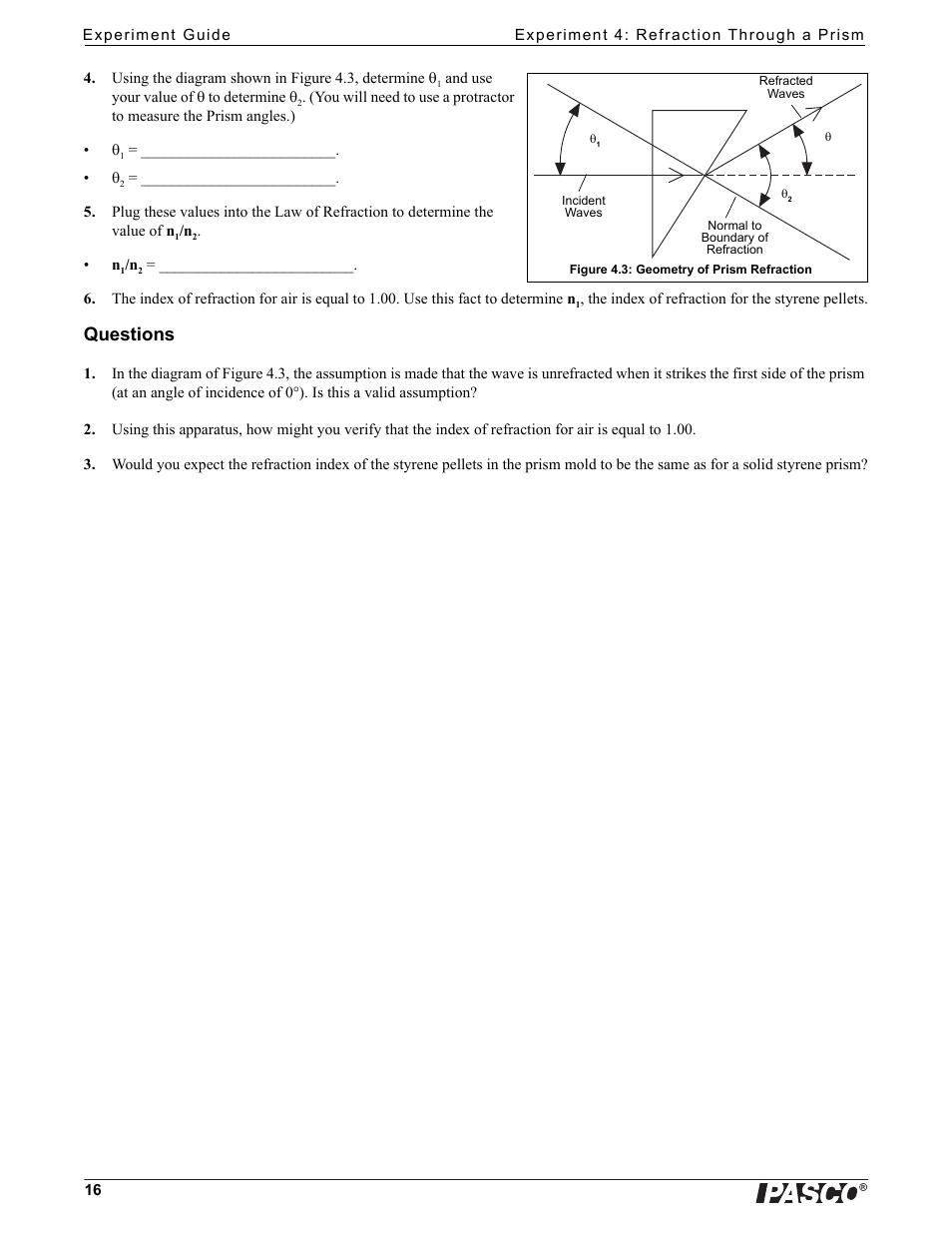 Questions | PASCO WA-9316A Complete Microwave Optics System User Manual | Page 16 / 42