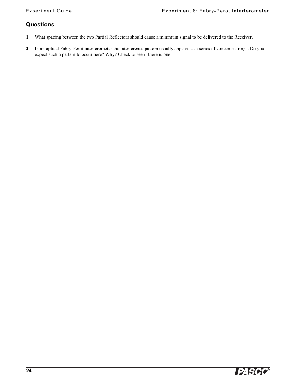 Questions | PASCO WA-9316A Complete Microwave Optics System User Manual | Page 24 / 42