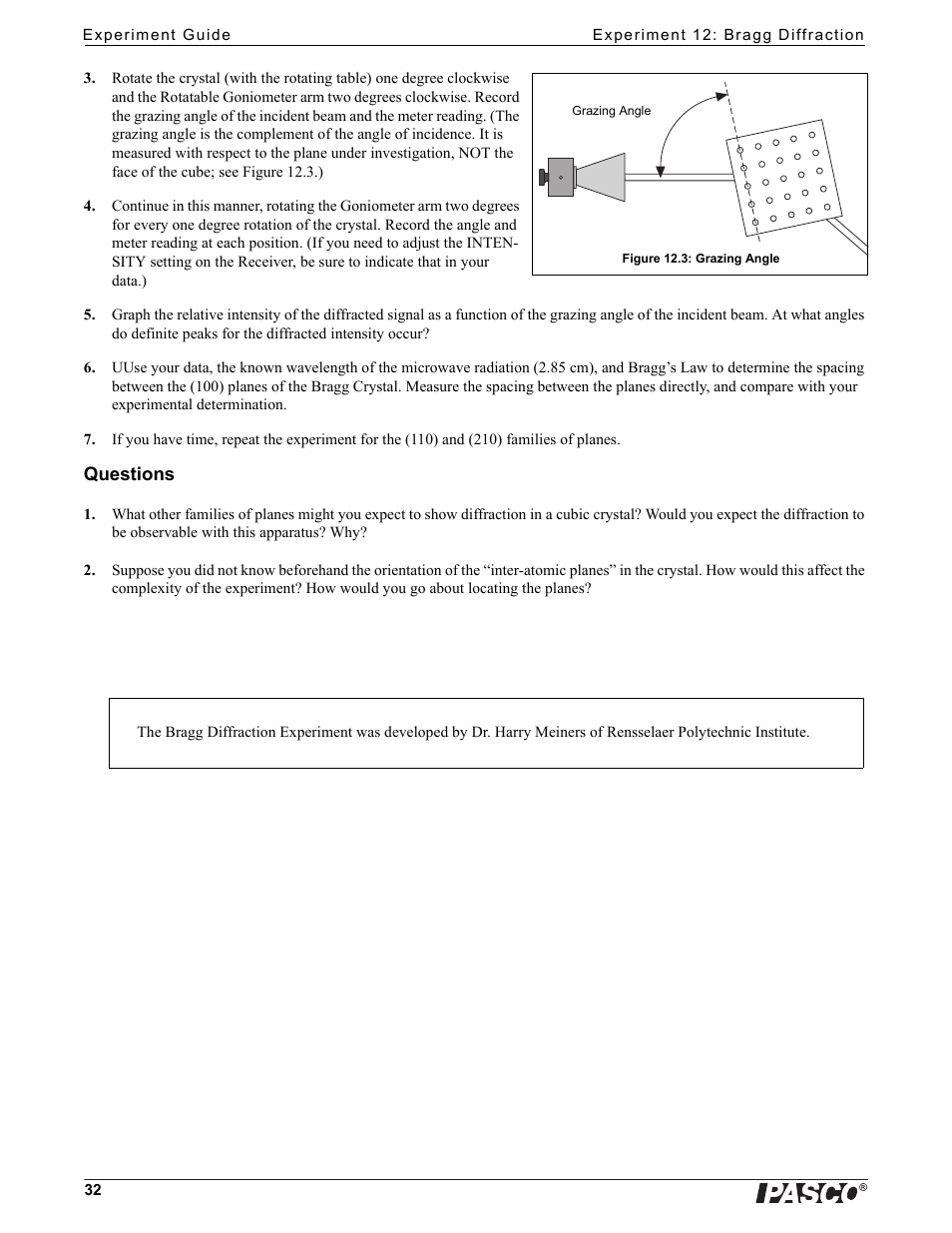 Questions | PASCO WA-9316A Complete Microwave Optics System User Manual | Page 32 / 42