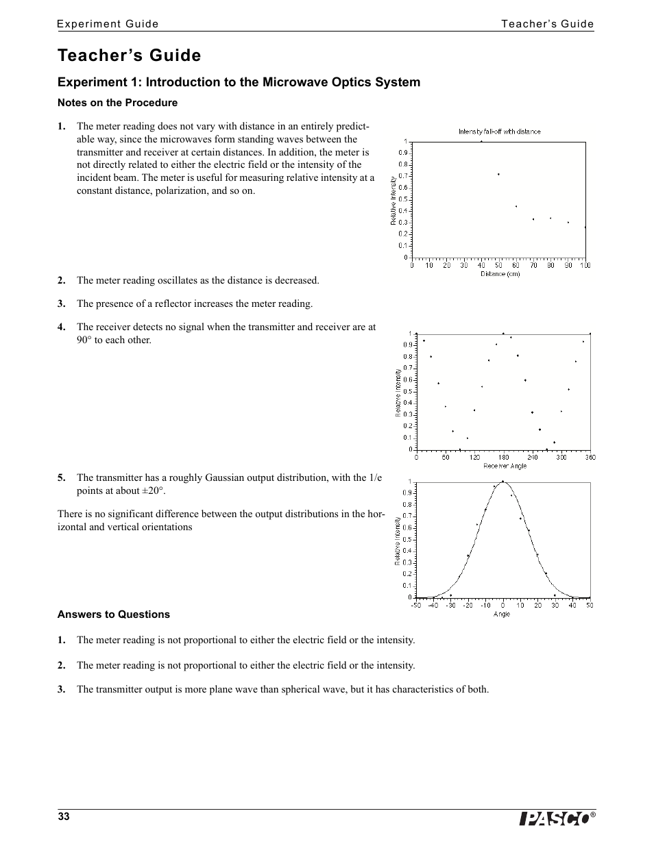 Teacher’s guide | PASCO WA-9316A Complete Microwave Optics System User Manual | Page 33 / 42