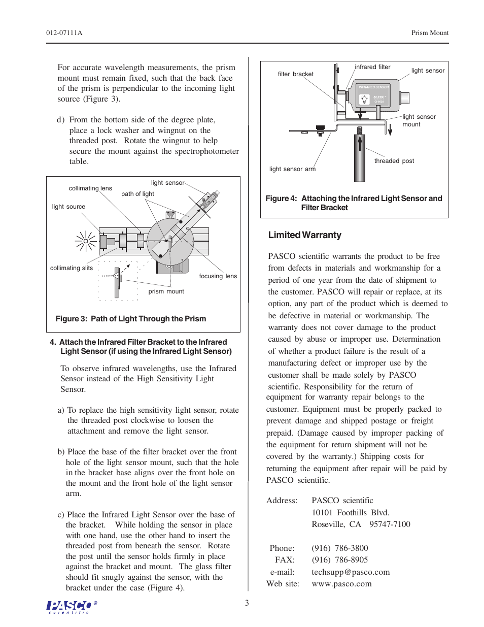 PASCO OS-8543 Prism Mount User Manual | Page 3 / 4
