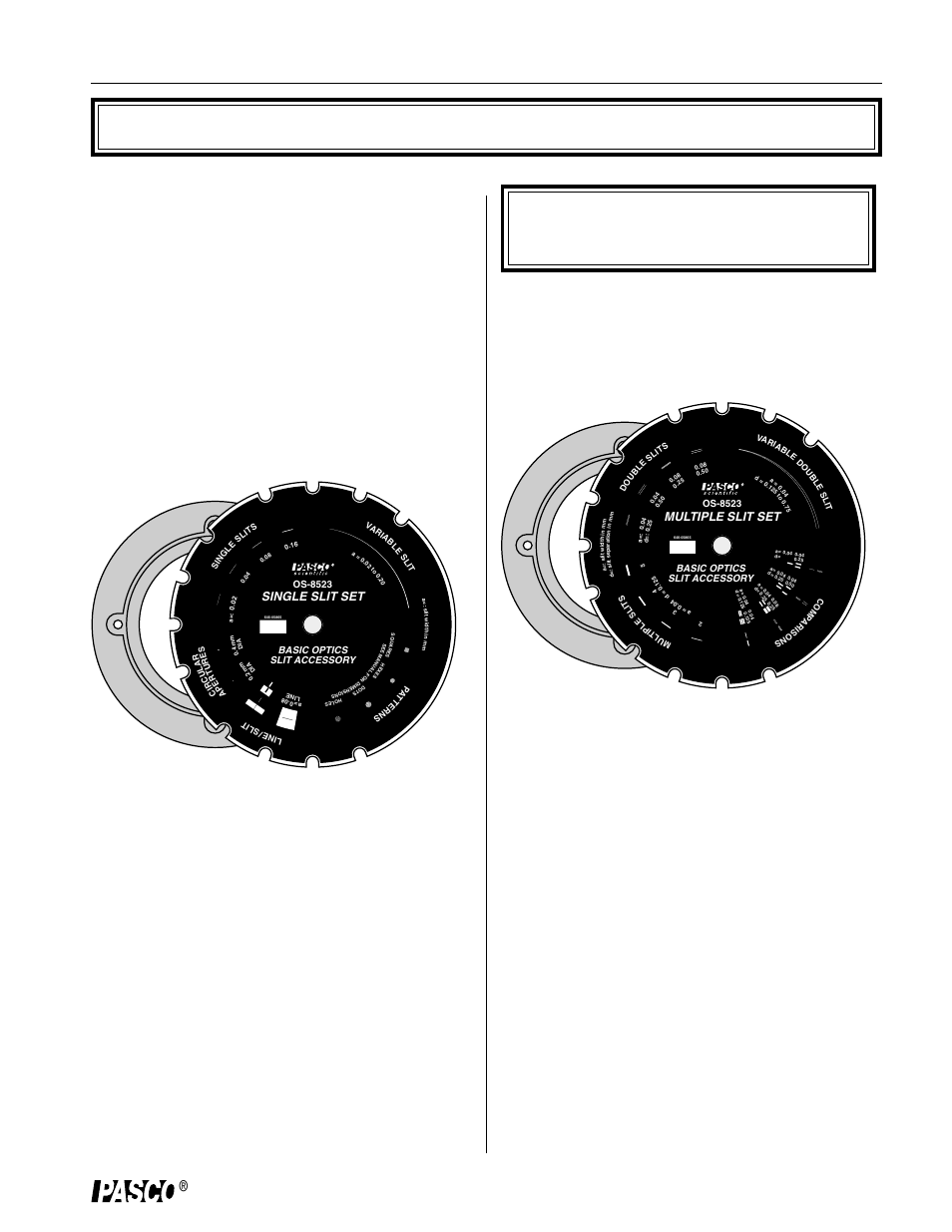 Introduction, Os-8523 slit accessory specifications, Figure 1: single slit disk | Figure 2: multiple slit disk, Single slit set, Multiple slit set | PASCO OS-8523 SLIT ACCESSORY User Manual | Page 4 / 20