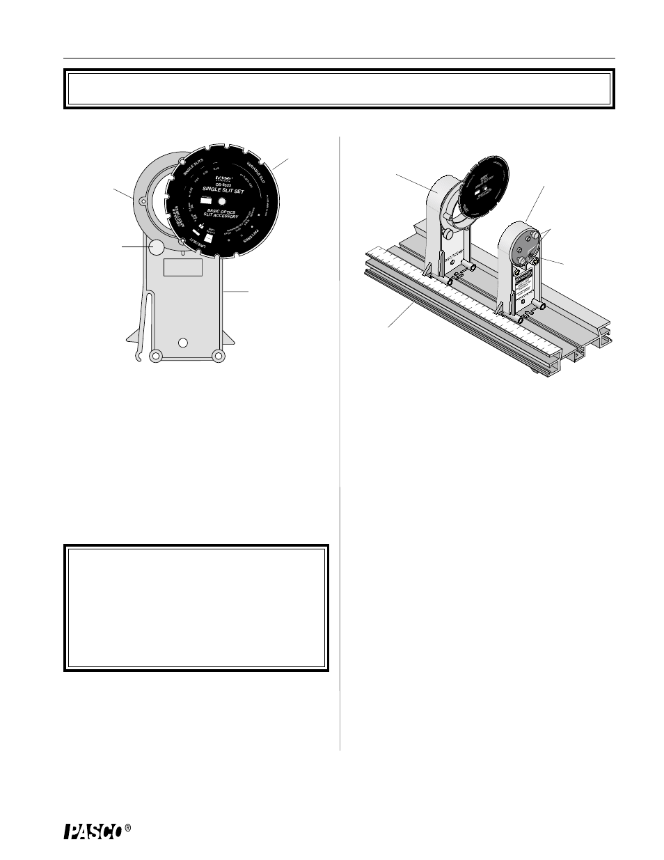 Assembly, Mounting the slit accessory to the optics bench, Figure 3: slit accessory and lens holder | A= :s lit w id th in m m, Ring lens holder slit disk attachment thumbscrew | PASCO OS-8523 SLIT ACCESSORY User Manual | Page 6 / 20