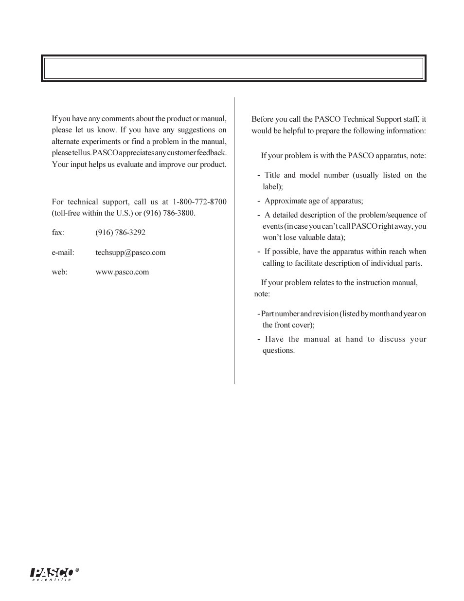 Technical support | PASCO OS-8529 SLIT ACCESSORY User Manual | Page 13 / 14