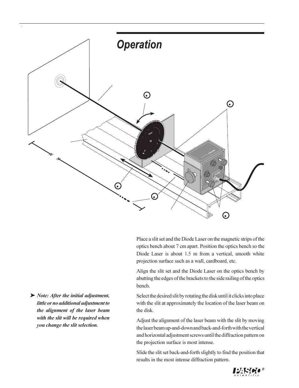 Operation, Wid th in m m, 7 cm | Laser beam optics bench diode laser | PASCO OS-8529 SLIT ACCESSORY User Manual | Page 6 / 14