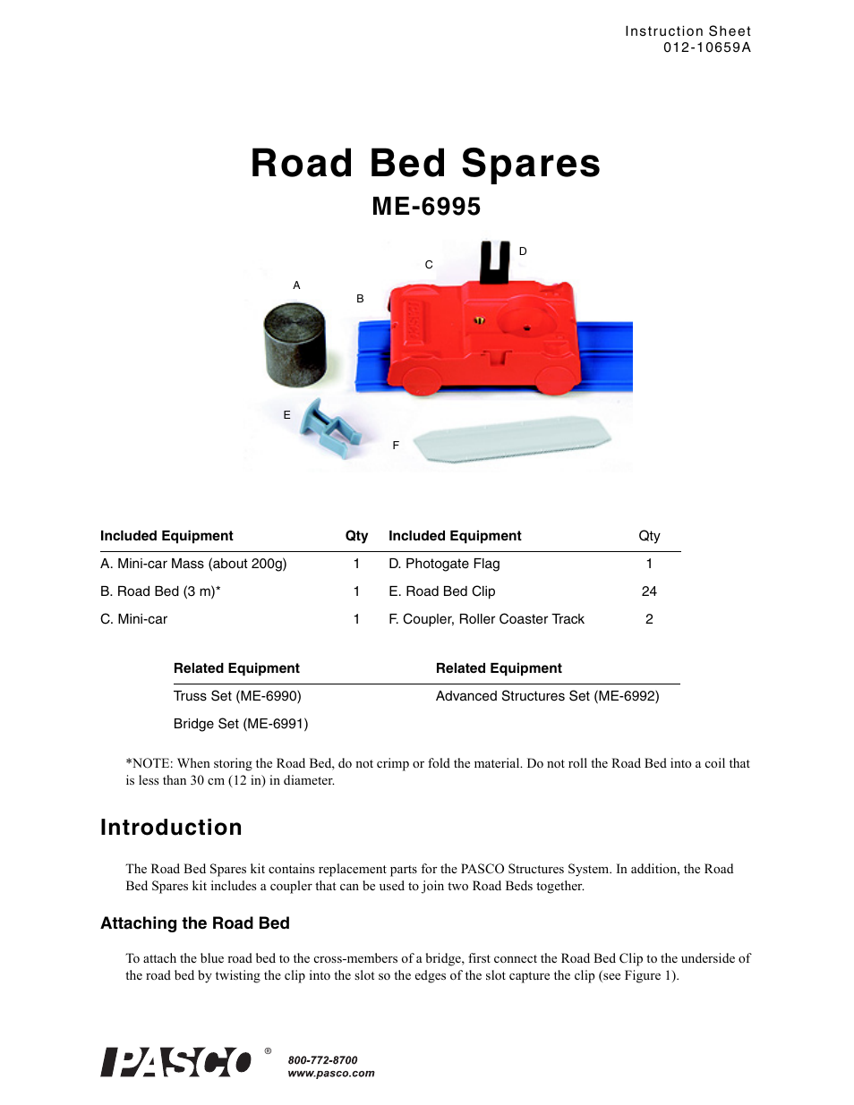 PASCO ME-6995 Road Bed Spares User Manual | 2 pages