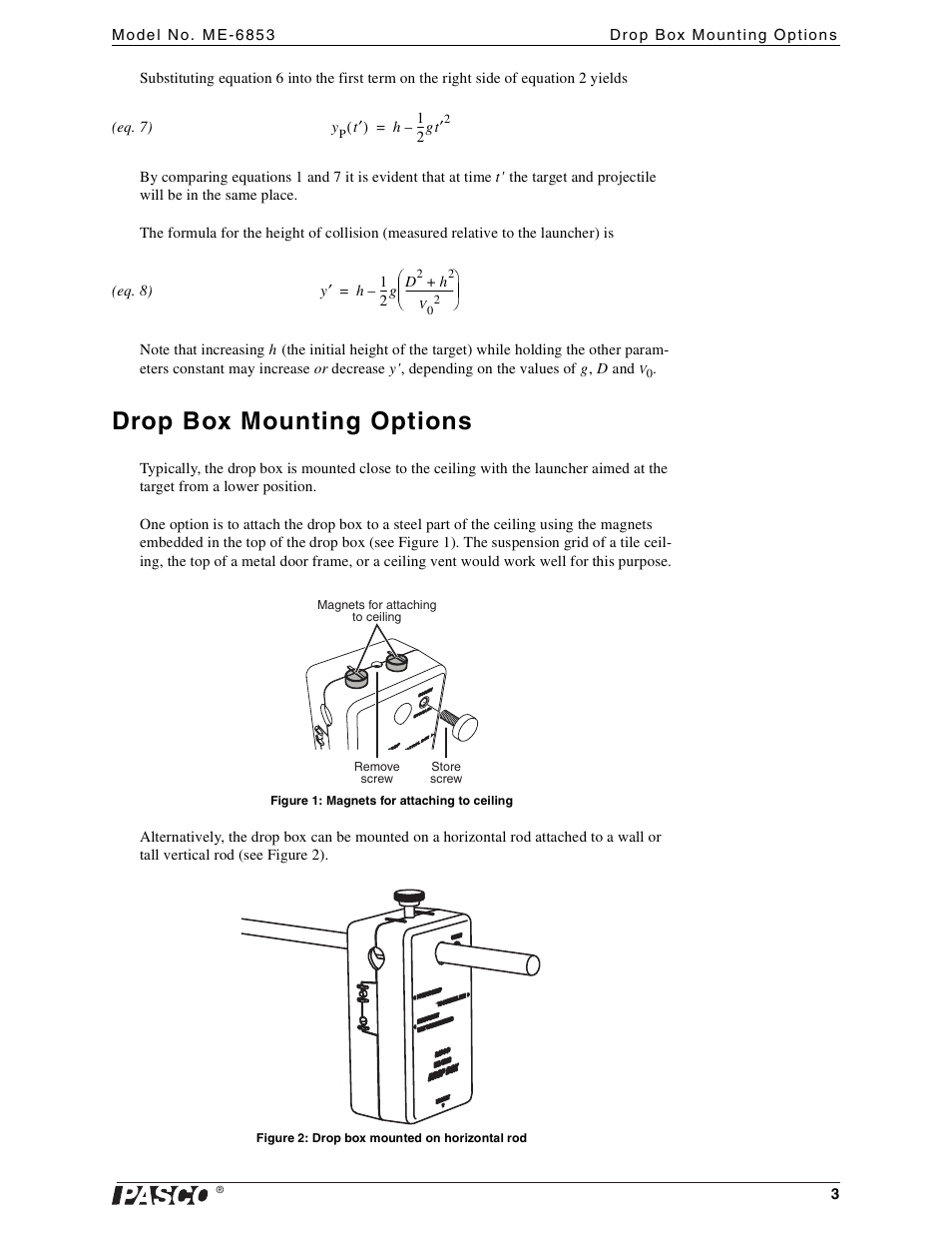 Drop box mounting options | PASCO ME-6853 Shoot-the-target Accessory User Manual | Page 3 / 5