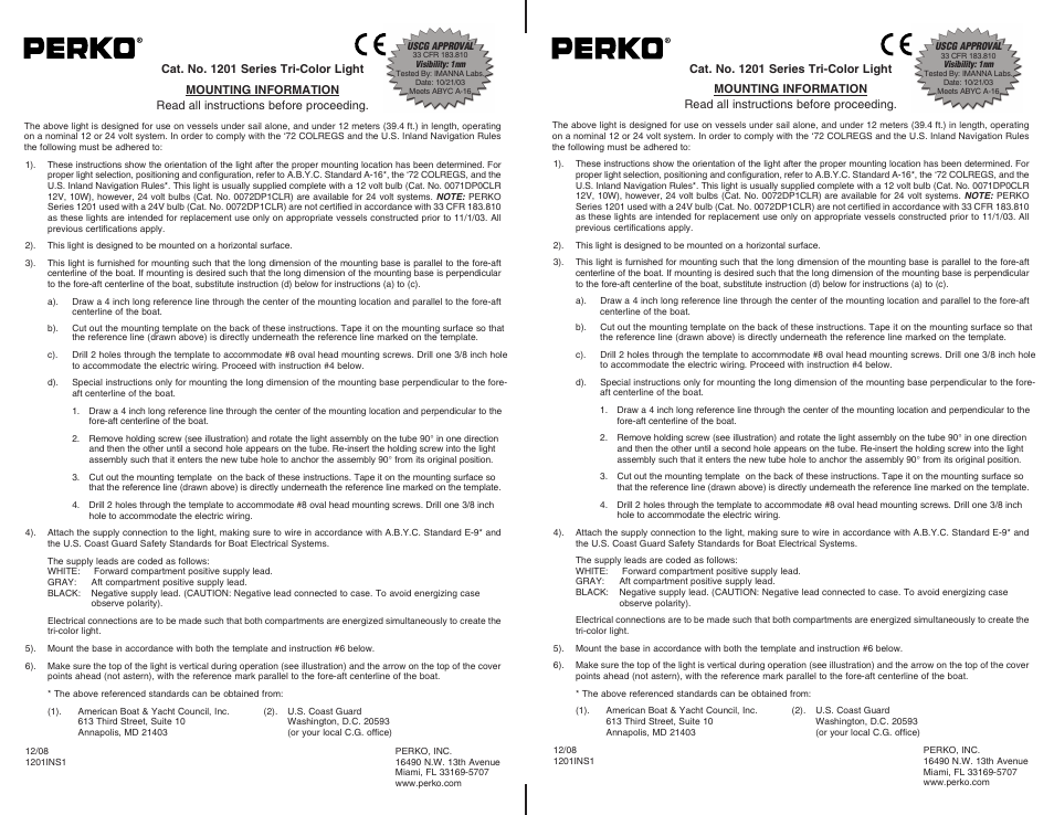 PERKO 1201 User Manual | 2 pages