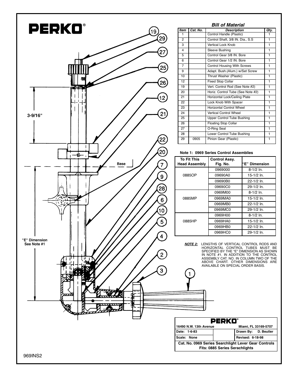 Fig 0969 control assembly.pdf, Bill of material, 969ins2 | PERKO 0969 User Manual | Page 3 / 3