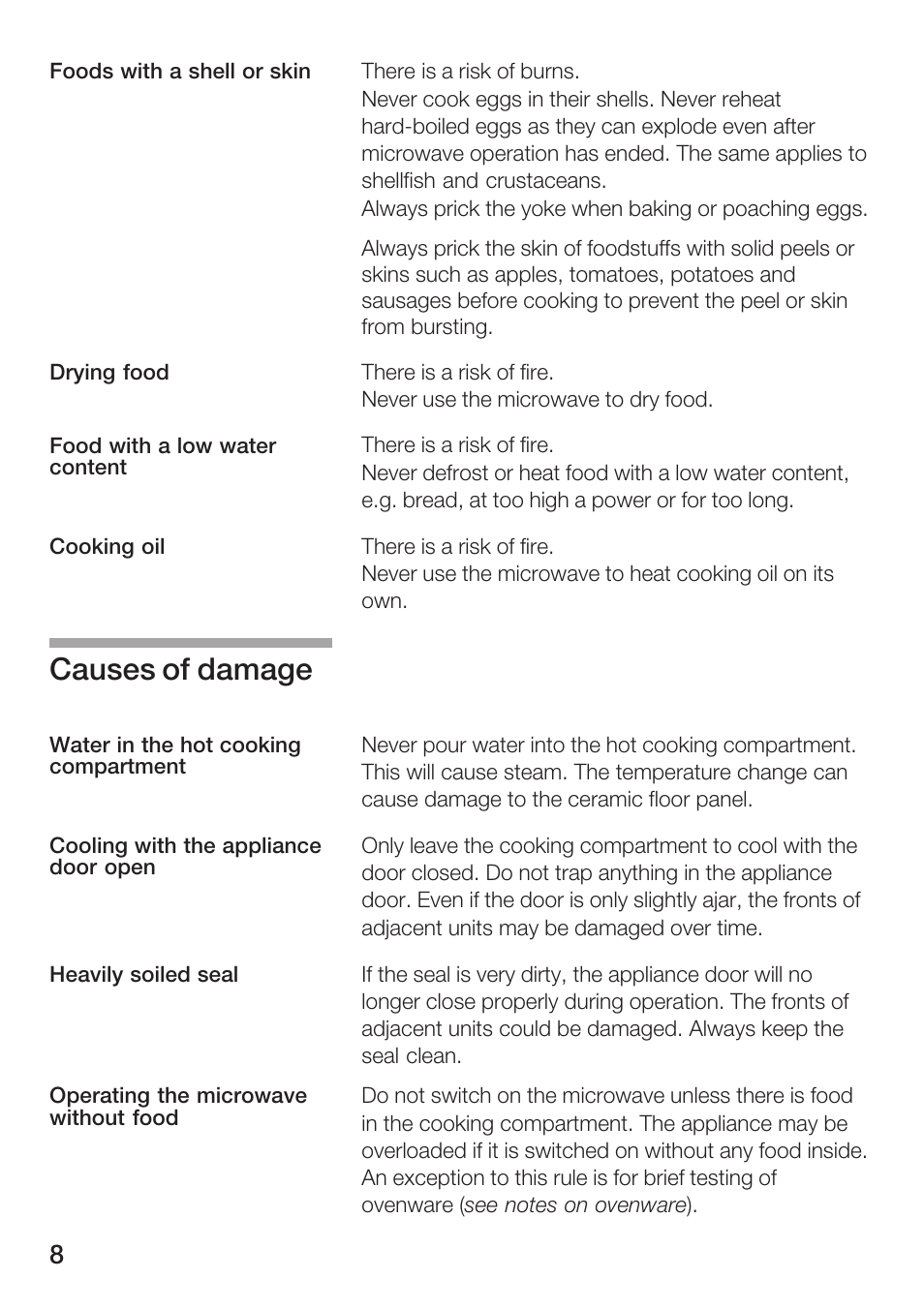 Causes of damage | Bosch HMT 85ML63 User Manual | Page 8 / 152