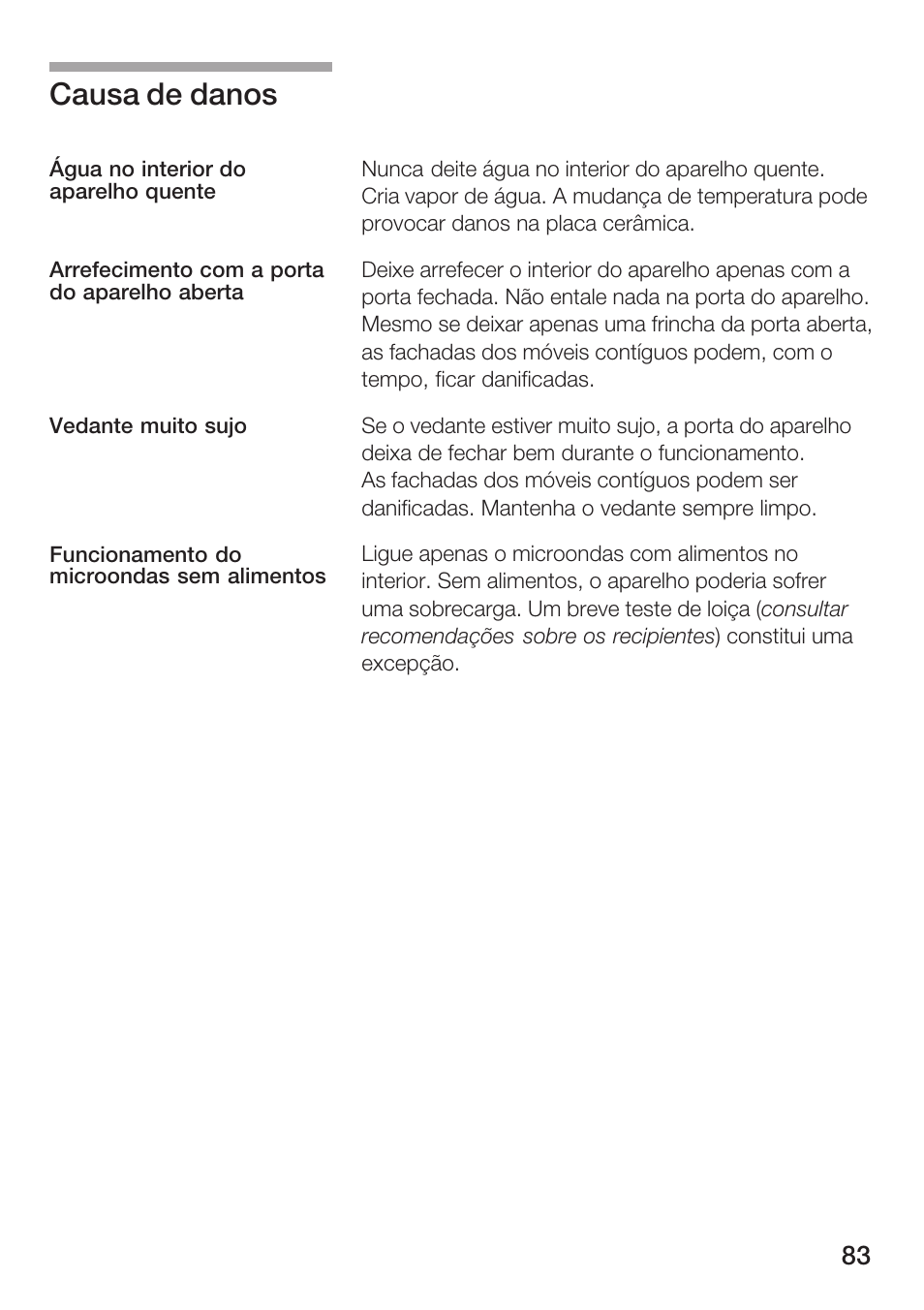 Causa de danos | Bosch HMT 85ML63 User Manual | Page 83 / 152