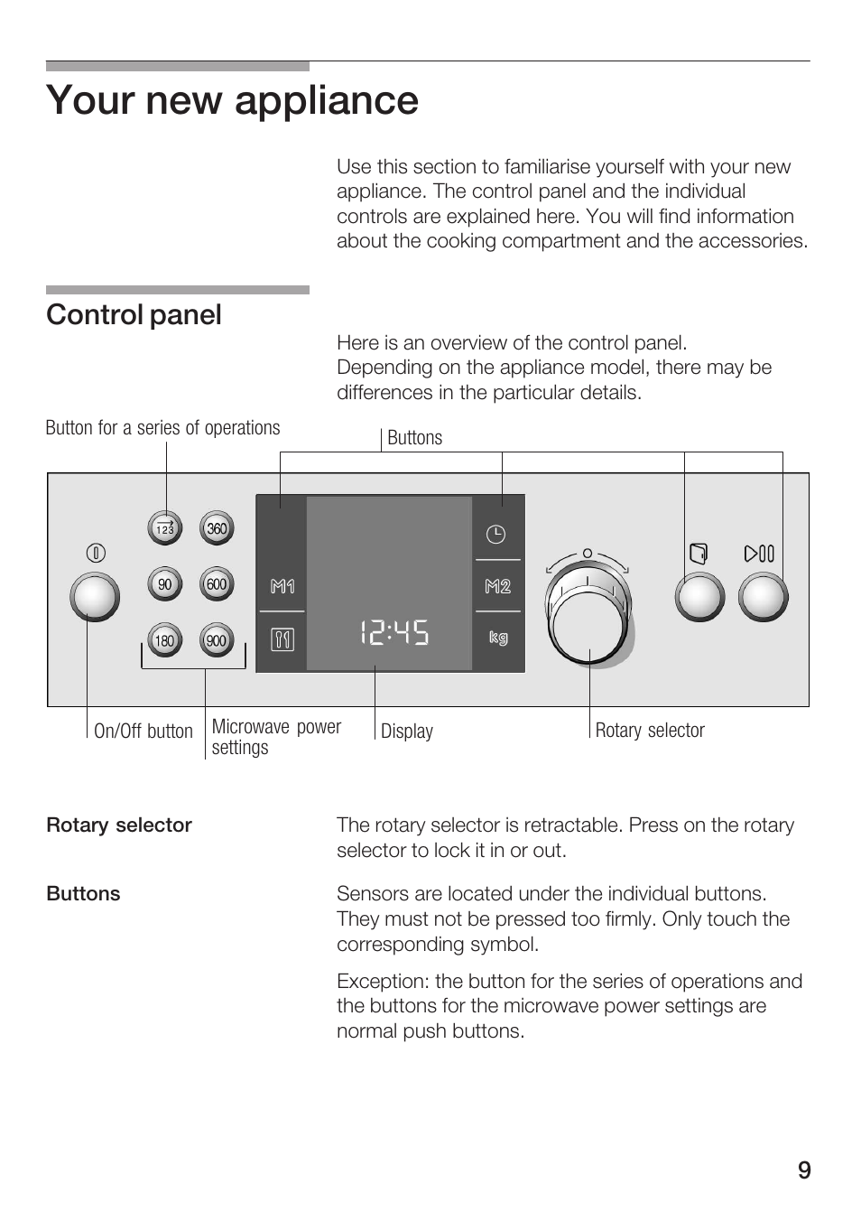 Your new appliance, Control panel | Bosch HMT 85ML63 User Manual | Page 9 / 152