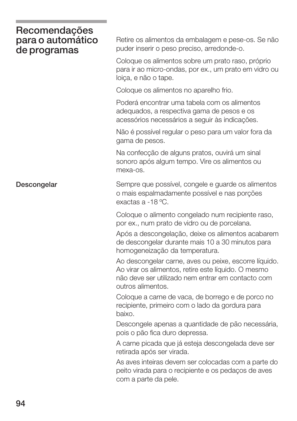 Recomendações para o automático de programas | Bosch HMT 85ML63 User Manual | Page 94 / 152