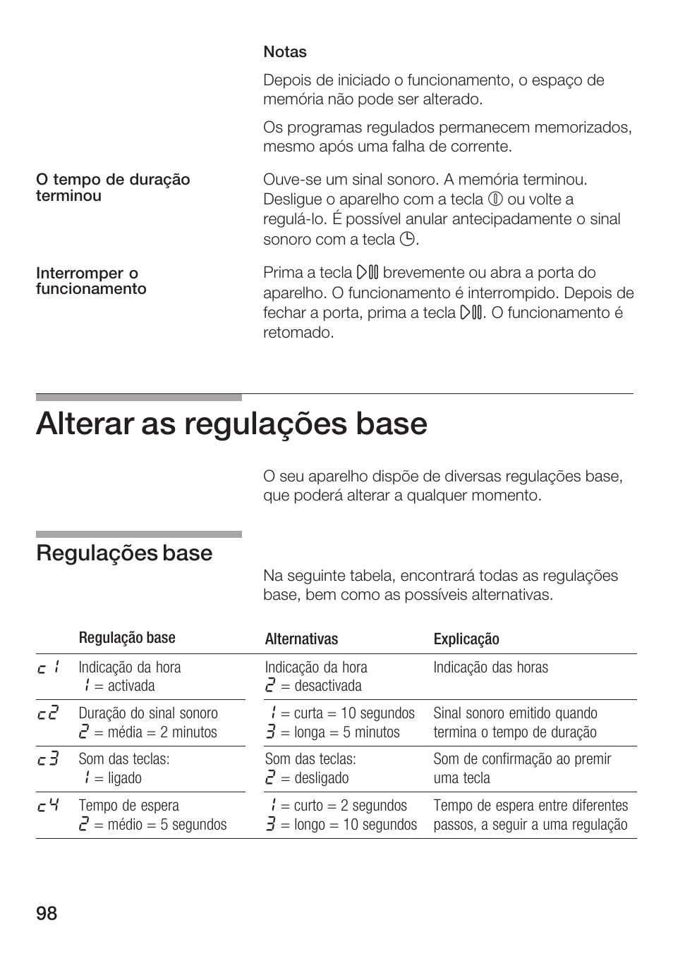 Alterar as regulações base, Regulações base | Bosch HMT 85ML63 User Manual | Page 98 / 152