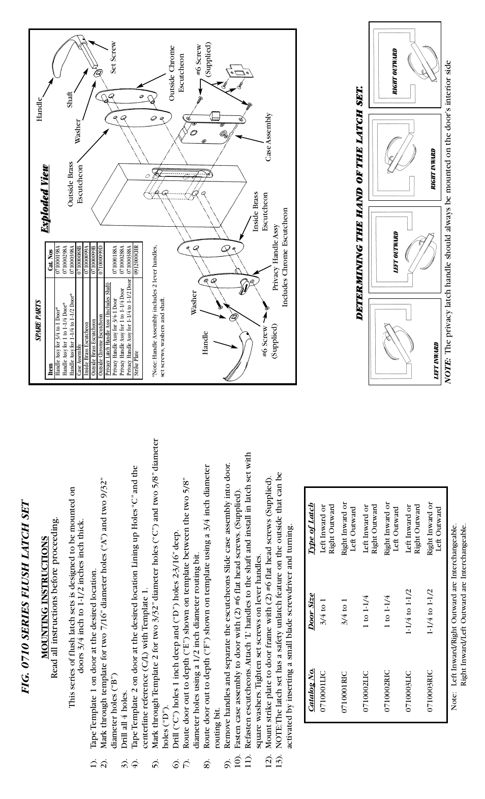 Fig. 0710 series flush la tch set, Exploded view | PERKO 0710 User Manual | Page 2 / 2