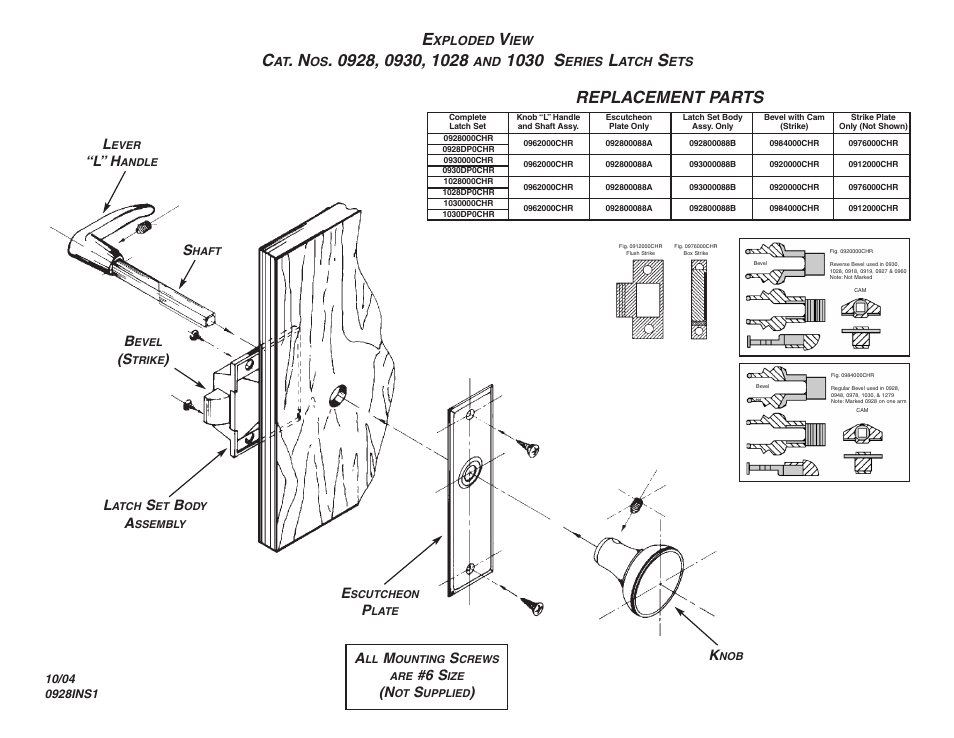 Fig. 928-1030 inst pg 2.pdf, Replacement parts, 1030 s | L” h | PERKO 1030 User Manual | Page 2 / 2